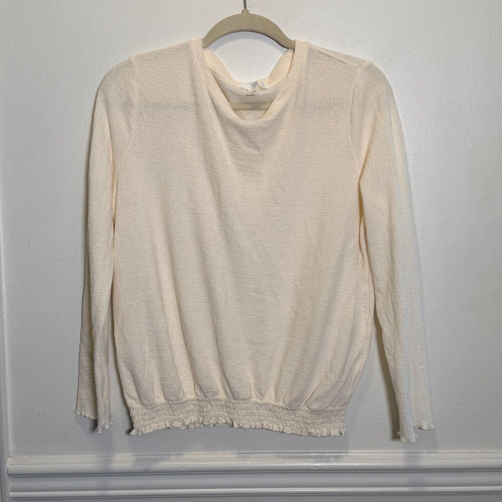 Time and Tru Cream Textured Long Sleeve Top M 8-10 Smocked Ruffle Hem Boho